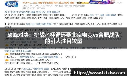 巅峰对决：挑战者杯循环赛北京电竞vs合肥战队的引人注目较量