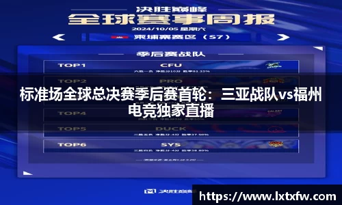 标准场全球总决赛季后赛首轮：三亚战队vs福州电竞独家直播